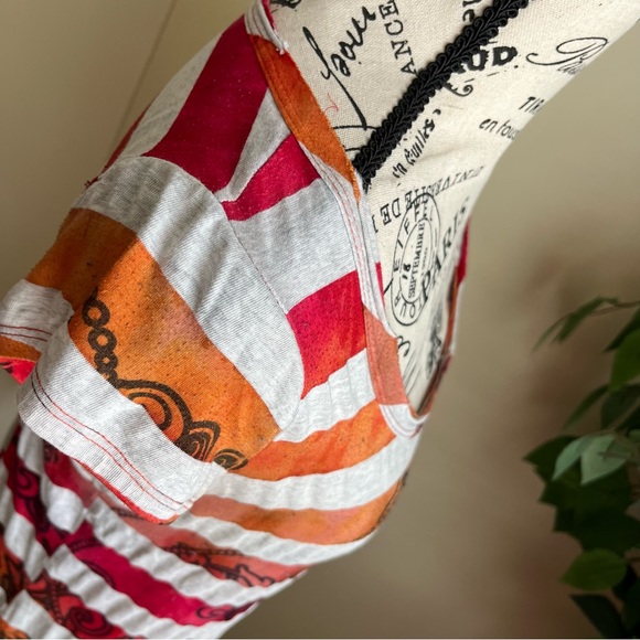 Mandee Striped Short Sleeve Printed T-Shirt Orange Sz M - Picture 8 of 16